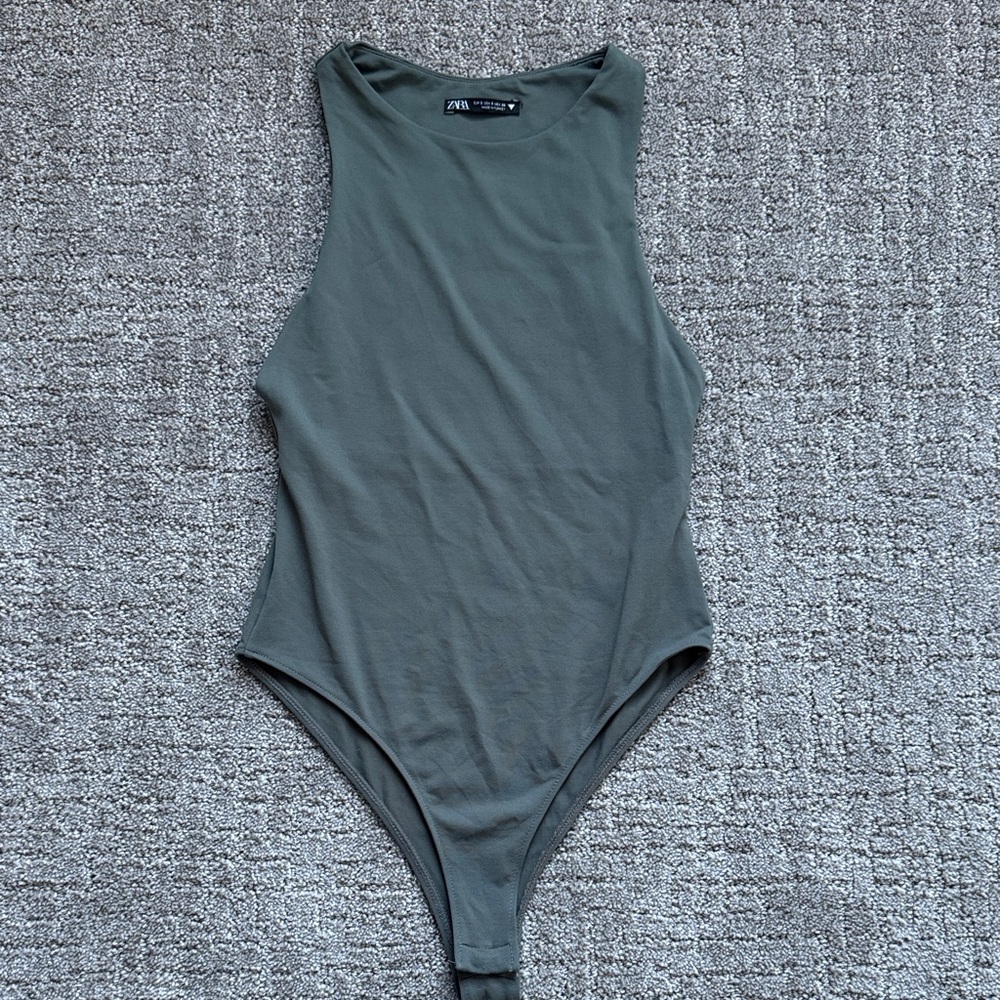 Zara Olive Green Sleeveless Bodysuit